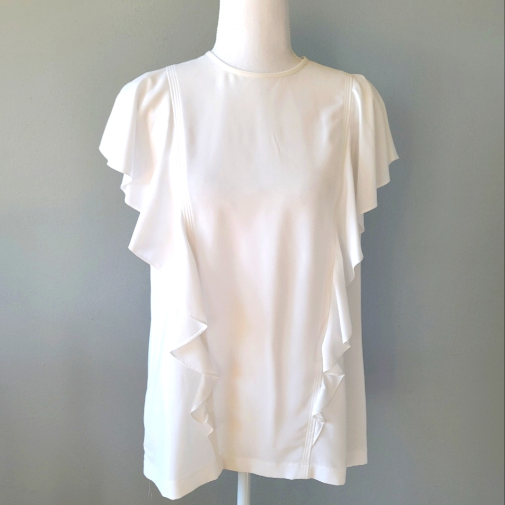 HUGO BOSS Ipapilia White Ruffle Blouse
